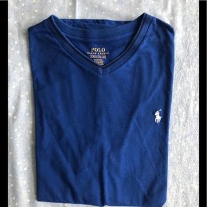 Ralph Lauren in blue V-neck tee. NWOT size L boys